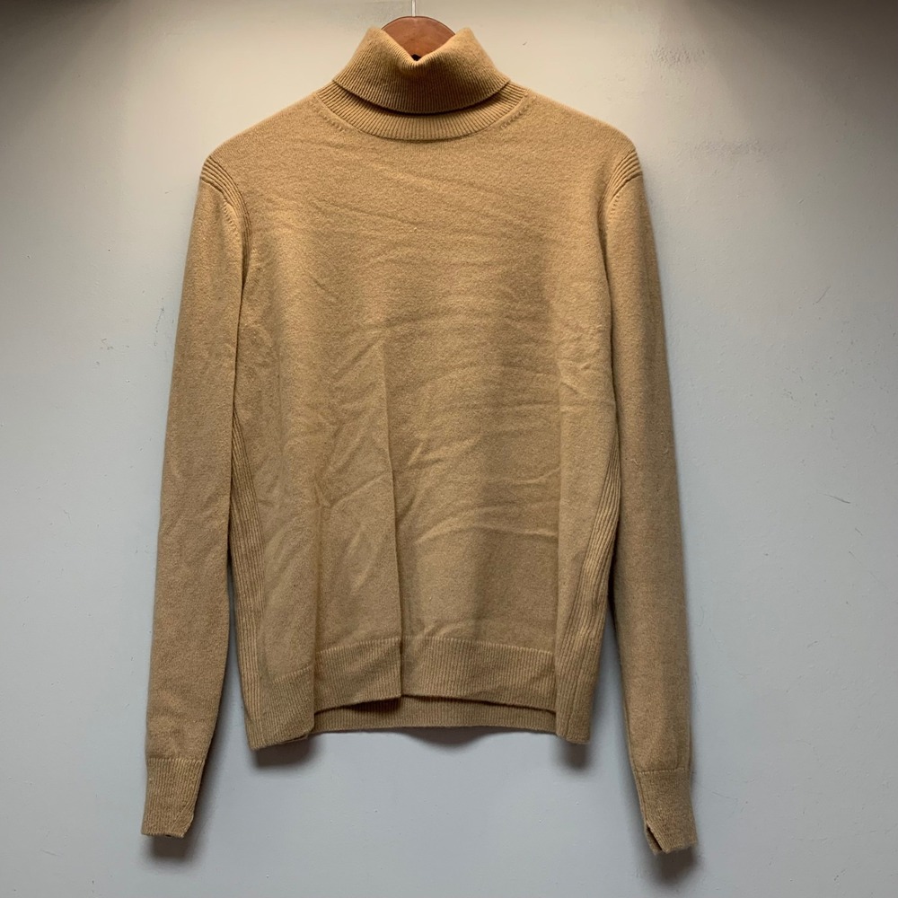Vince Turtleneck Sweater Womens Medium Camel Tan Excellent Ribbed Side Panels